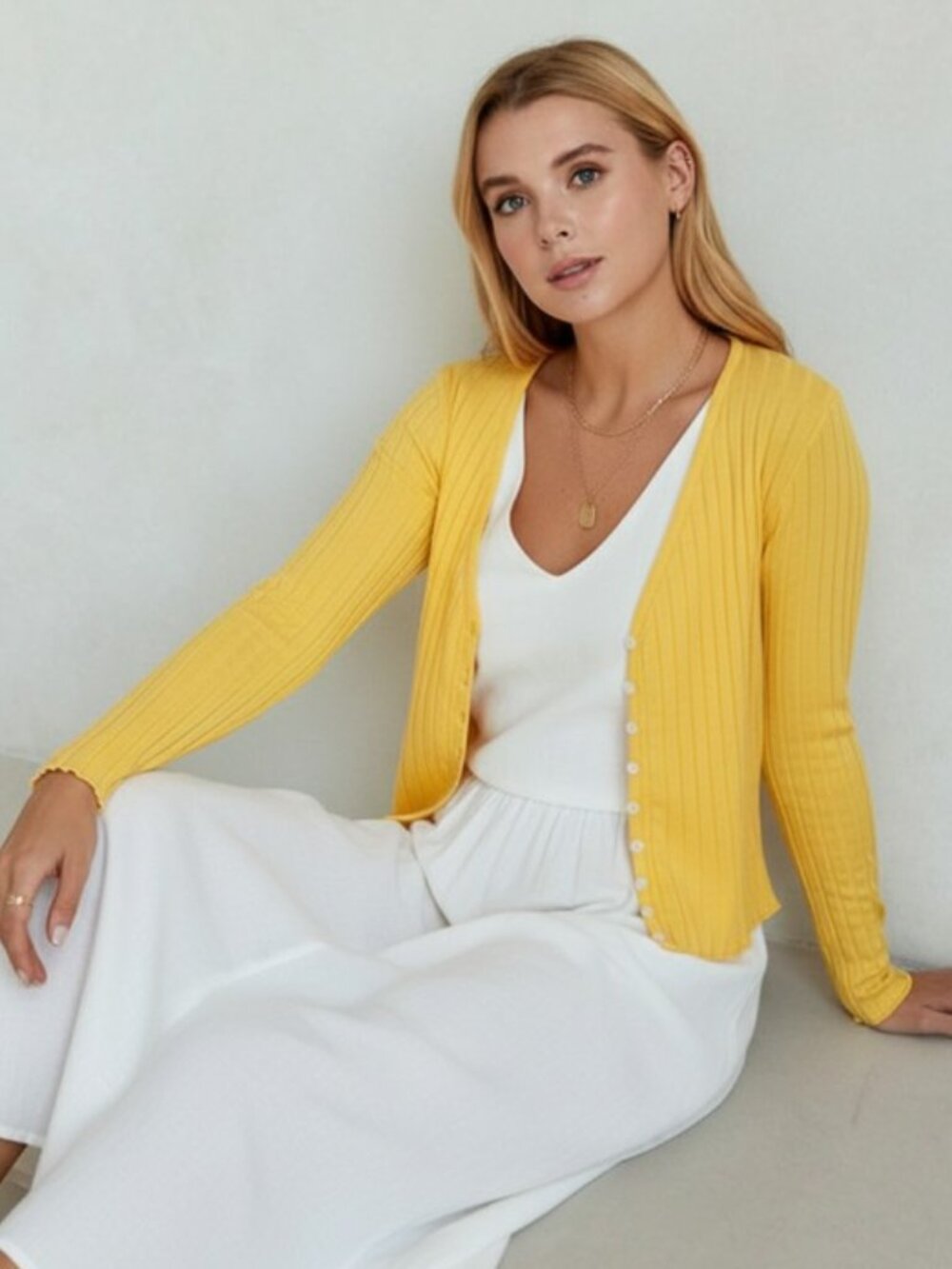 ✨5/$25✨Ribbed Button Front Fitted Top in Yellow Sizes S M L
